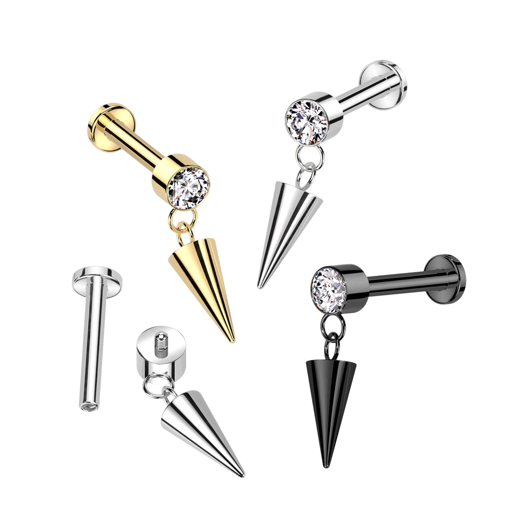 16G Titanium Internally Threaded Cone Dangle Top For Ear Piercings